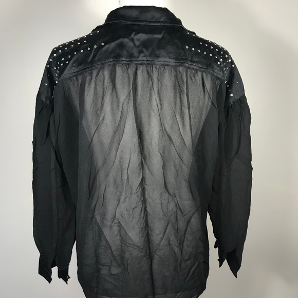 Escada Sheer Black Silk Blouse w/ Studded Detail - Picture 8 of 8